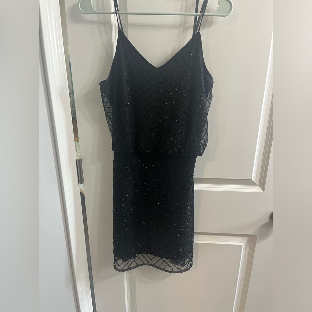 Charlie Paige black beaded spaghetti string dress